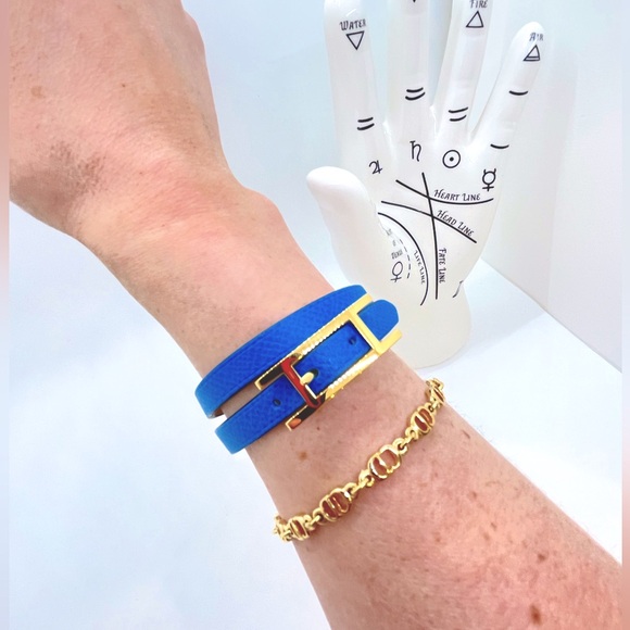 EUC HERMES Behapi Tour Double Wrap Blue Leather Bracelet - Picture 7 of 14